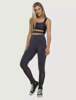 Legging Long Avec Empiècements En Tulle "Arrow", Gris Bleuté -Magasin De Vêtements Pour Femmes legging long avec empiecements en tulle arrow gris bleute p image 332992 grande