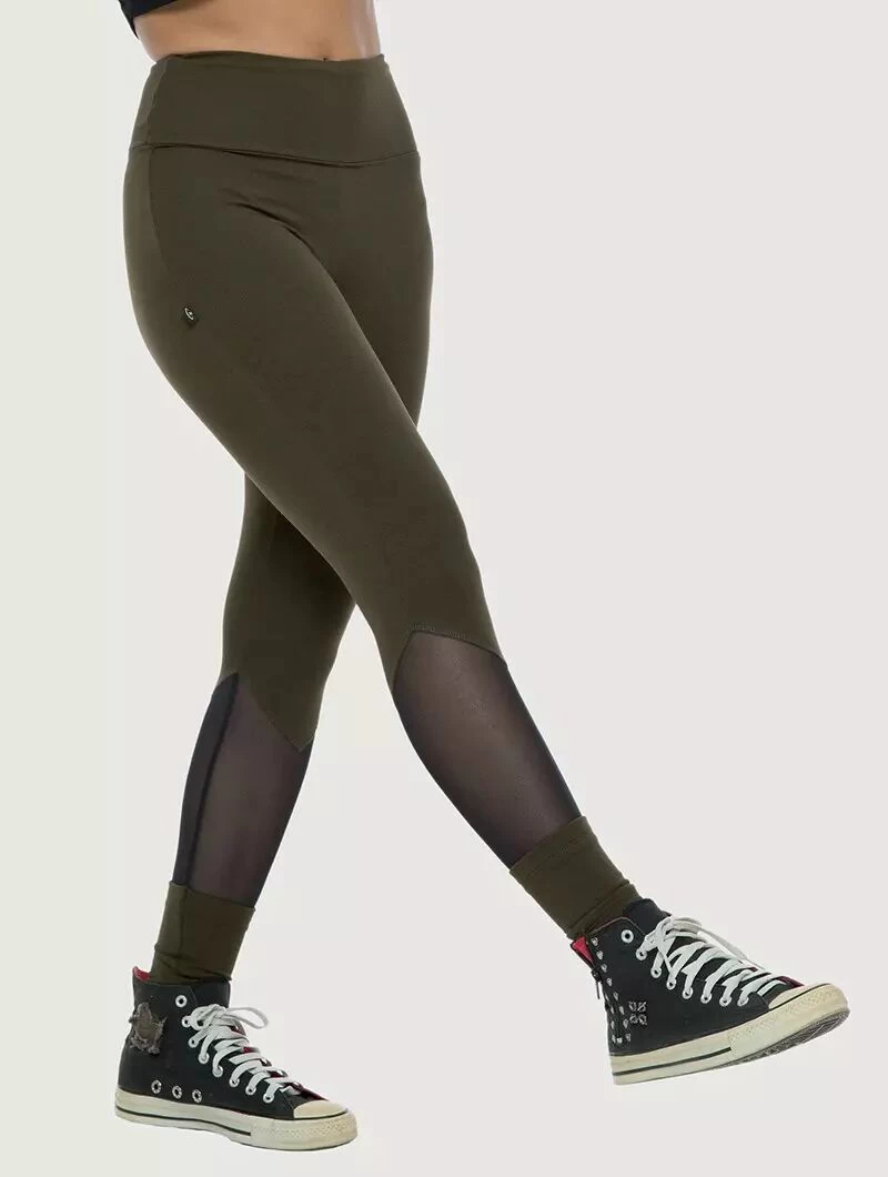 Legging Long Avec Empiècements En Tulle "Arrow", Vert Kaki Foncé 3 Legging Long Avec Empiècements En Tulle "Arrow", Vert Kaki Foncé – Image 3