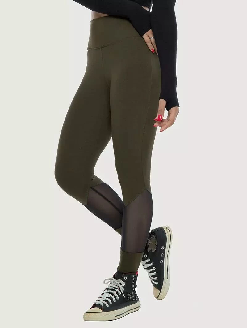 Legging Long Avec Empiècements En Tulle "Arrow", Vert Kaki Foncé 4 Legging Long Avec Empiècements En Tulle "Arrow", Vert Kaki Foncé – Image 4