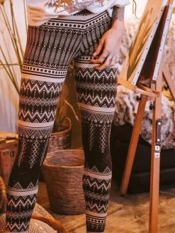 Legging Long Imprimé "Rinji Aztec", Marron Foncé