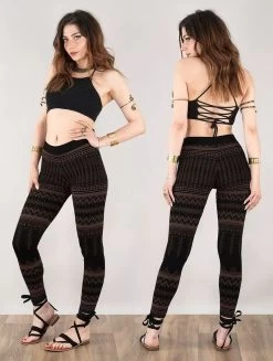 Legging Long Imprimé "Rinji Aztec", Noir Et Marron -Magasin De Vêtements Pour Femmes legging long imprime rinji aztec noir et marron p image 341066 grande