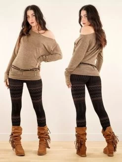 Legging Long Imprimé "Rinji Aztec", Noir Et Marron -Magasin De Vêtements Pour Femmes legging long imprime rinji aztec noir et marron p image 345132 grande