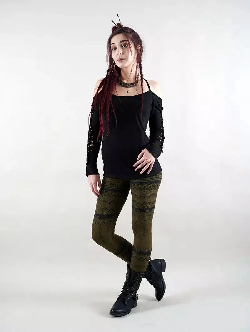 Legging Long Imprimé "Rinji Aztec", Vert Kaki 4 Legging Long Imprimé "Rinji Aztec", Vert Kaki – Image 4