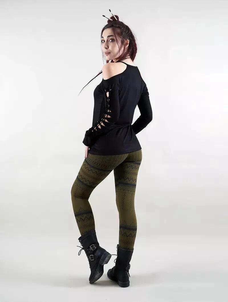 Legging Long Imprimé "Rinji Aztec", Vert Kaki 5 Legging Long Imprimé "Rinji Aztec", Vert Kaki – Image 5