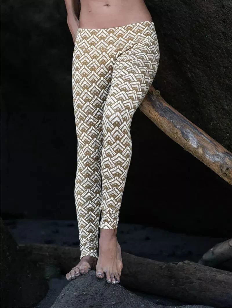 Legging Long Imprimé "Hatha Longma", Blanc Et Orangé 1 Legging Long Imprimé "Hatha Longma", Blanc Et Orangé