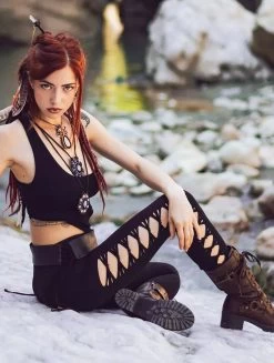 Legging Long Ajouré "Shinta", Noir