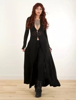 Maxi Gilet Avec Détail Crochet "Boho", Noir