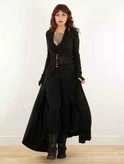 Maxi Gilet Avec Détail Crochet "Boho", Noir -Magasin De Vêtements Pour Femmes maxi gilet avec detail crochet boho noir p image 338584 grande