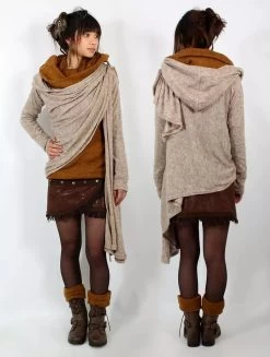 Gilet Châle à Capuche Et Manches Longues "Danaeriz", Beige -Magasin De Vêtements Pour Femmes p image 295675 grande