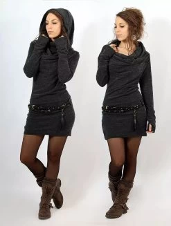 Robe Pull Col Bénitier "Kali", Gris Charbon