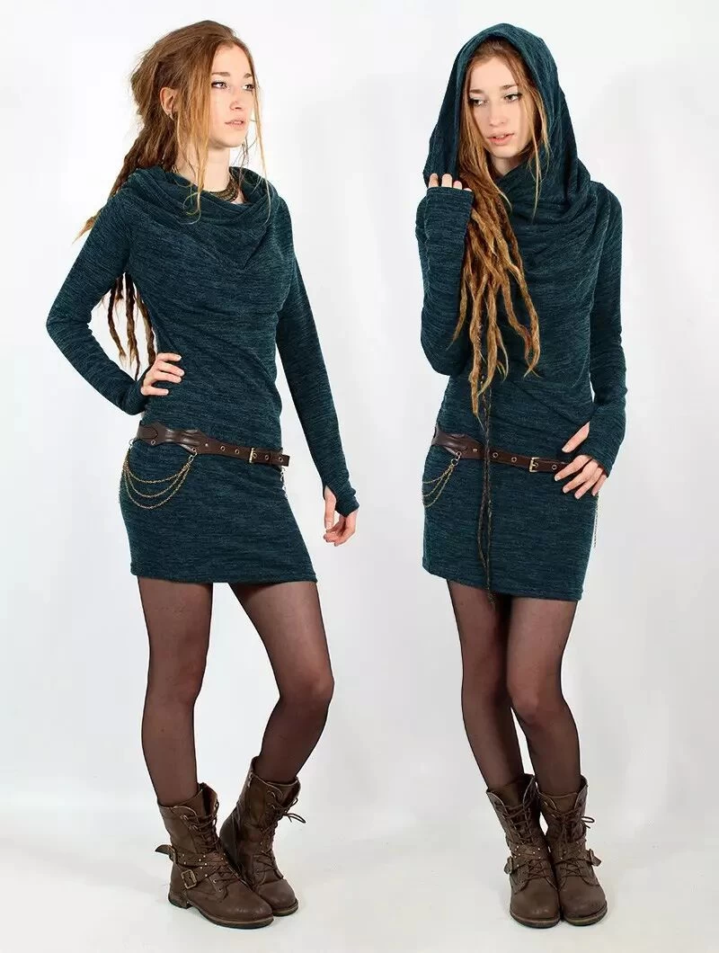 Robe Pull Col Bénitier "Kali", Bleu Pétrole Chiné 2 Robe Pull Col Bénitier "Kali", Bleu Pétrole Chiné – Image 2