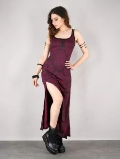 Robe Longue Fendue Imprimée à Bretelles "Electra Africa", Bordeaux