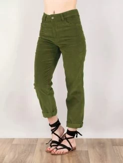 Pantalon En Velours Côtelé "Ottarah", Vert Kaki