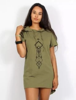 T-shirt Long à Capuche Unisexe "Singha", Vert Kaki Et Noir -Magasin De Vêtements Pour Femmes p image 331483 grande