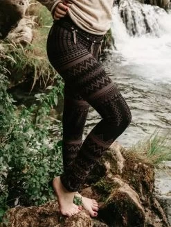 Legging Long Imprimé "Rinji Aztec", Noir Et Marron
