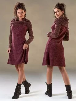 Robe Pull Patineuse à Gros Col Et Manches En Crochet "Nouchka", Bordeaux
