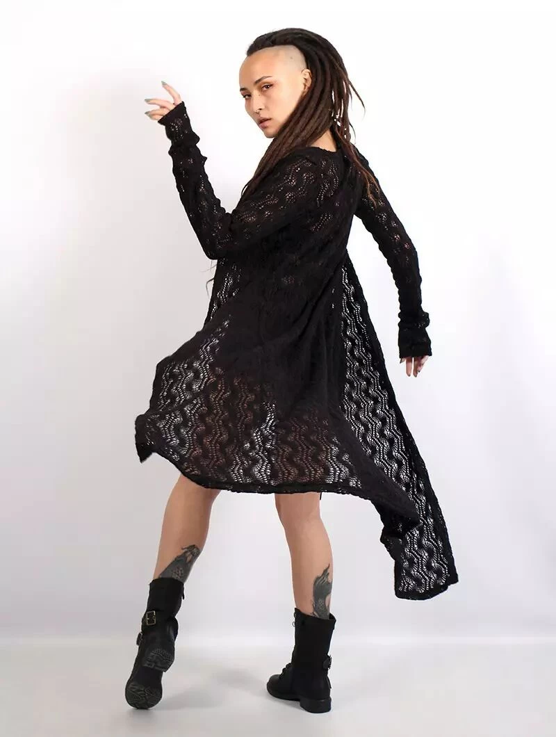 Gilet Long En Crochet "Boheme", Noir 1 Gilet Long En Crochet "Boheme", Noir