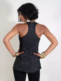 Débardeur Dos Nageur Imprimé "Yavana Africa", Noir