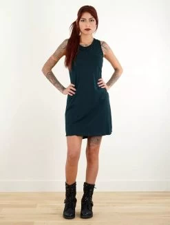 Robe Courte Sans Manches Imprimée "Lotus Vairë", Bleu Pétrole Foncé -Magasin De Vêtements Pour Femmes p image 338201 grande