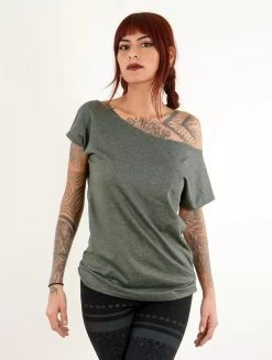 T-shirt Loose à Col Bateau "Kayäazü", Vert Lichen