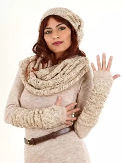 Longues Mitaines En Crochet "Yüm", Beige