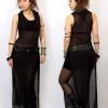 Robe Longue Fendue "Nephilim", Noir Transparent