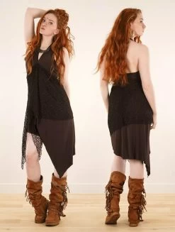 2en1 Jupe/Tunique "Syrada", Marron Avec Dentelle