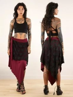 2en1 Jupe/Tunique "Syrada", Bordeaux Dentelle Noire