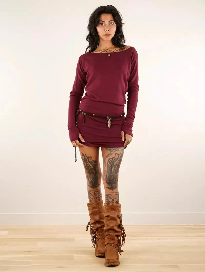 Robe Pull à Manches Chauve-souris "Kayäaz", Bordeaux 2 Robe Pull à Manches Chauve-souris "Kayäaz", Bordeaux – Image 2