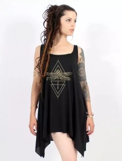 Tunique Sans Manches Nouée Et Imprimée "Geometric Dragonfly" - Couleurs Au Choix