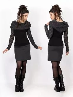Top Manches Longues Crochet "Atmäa", Noir Et Gris -Magasin De Vêtements Pour Femmes p image 343086 grande