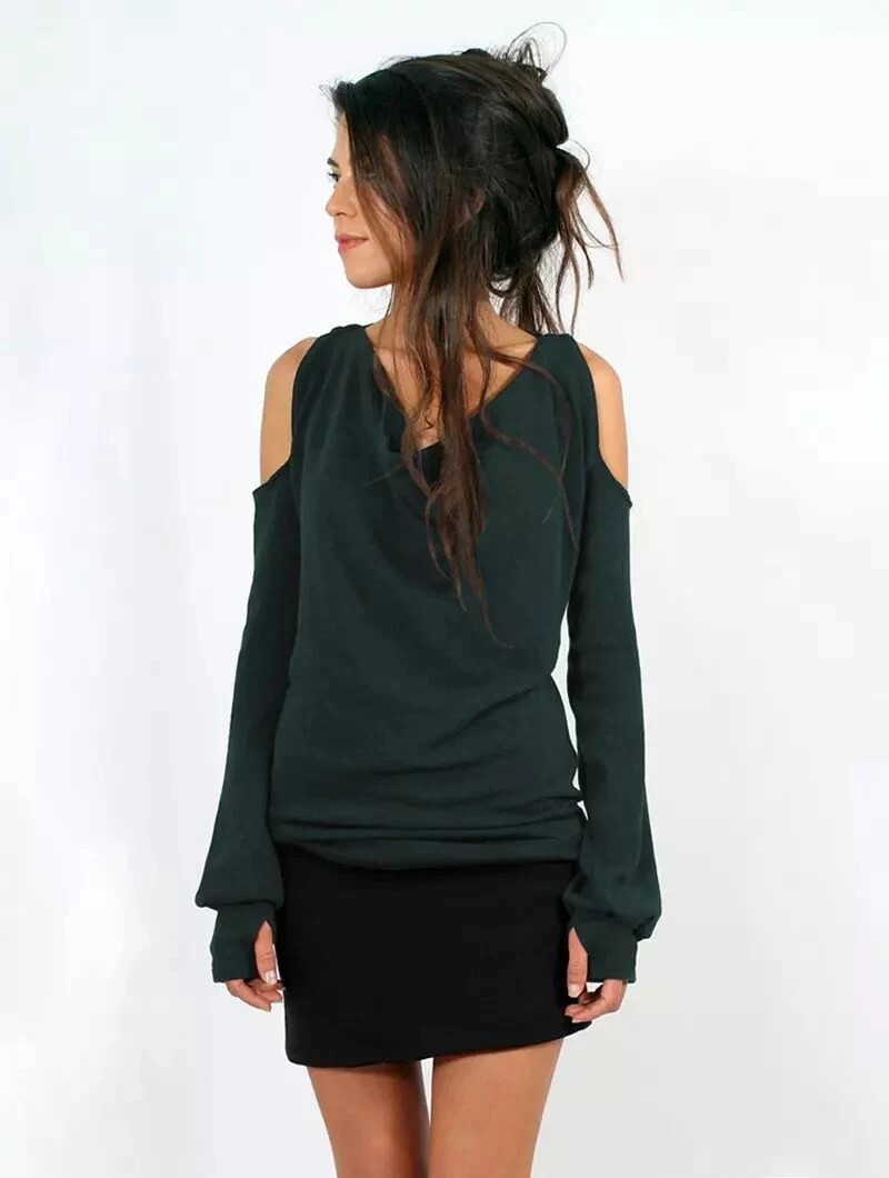 Pull épaules Dénudées "Elixir", Bleu Pétrole 1 Pull épaules Dénudées "Elixir", Bleu Pétrole