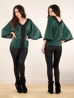 Top Poncho Réversible à Manches 3/4 "Nükäa", Bleu Pétrole