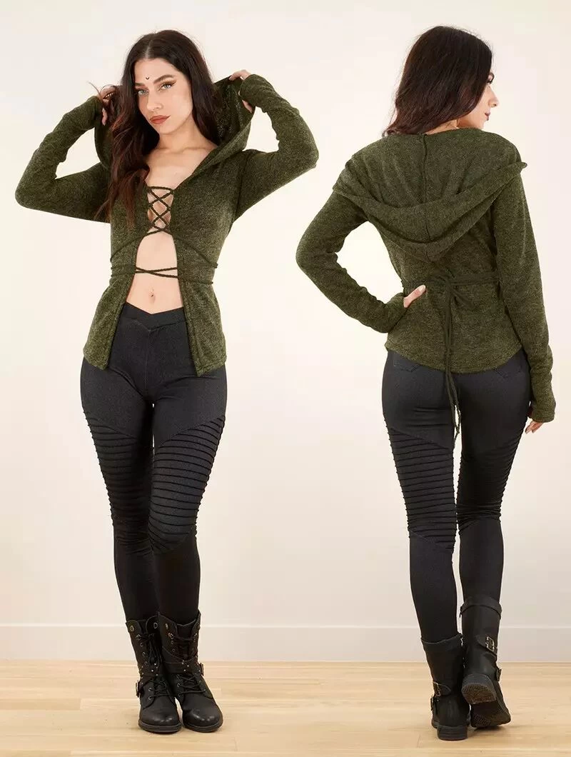 Gilet à Laçage Et Capuche "Awenäe", Vert Kaki 2 Gilet à Laçage Et Capuche "Awenäe", Vert Kaki – Image 2