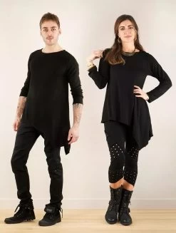 Tunique Asymétrique En Mailles à Manches Longues "Isao", Noir