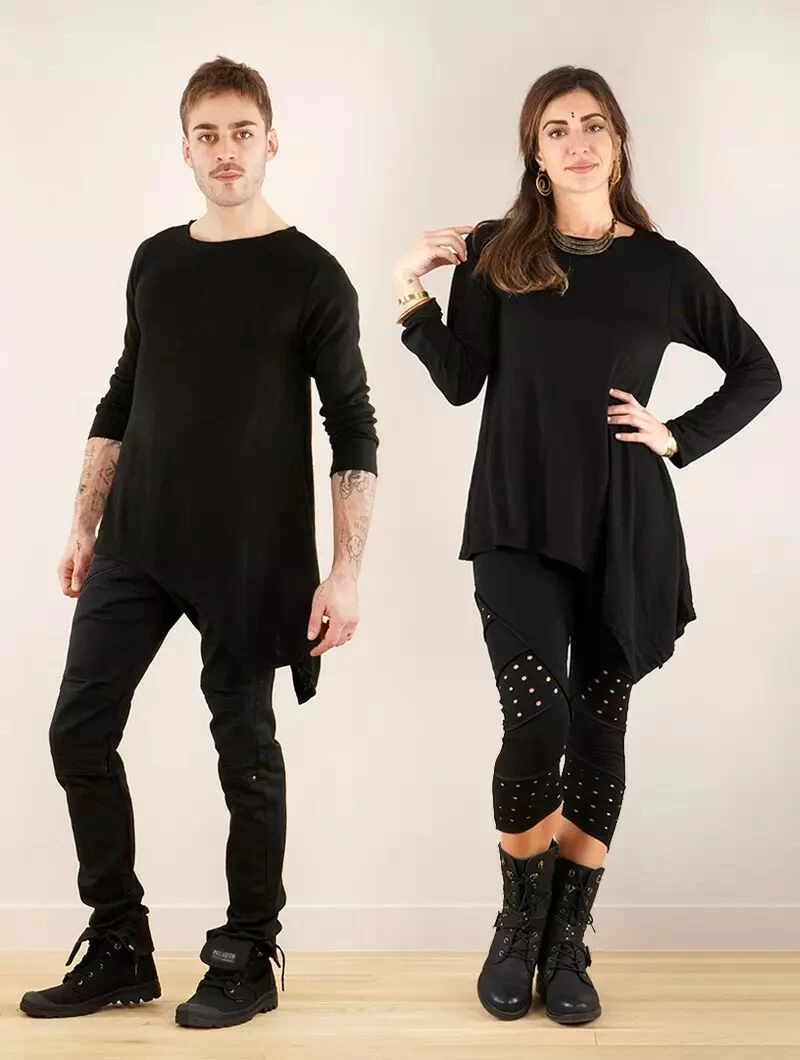 Tunique Asymétrique En Mailles à Manches Longues "Isao", Noir 1 Tunique Asymétrique En Mailles à Manches Longues "Isao", Noir