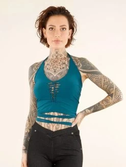 Crop Top "Afra", Bleu Pétrole