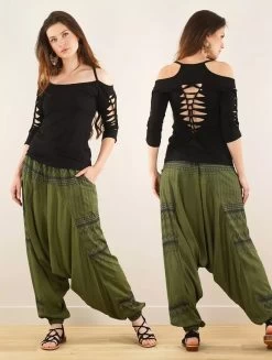 Top à Manches 3/4 Et Dos Découpés Et Tressés "Sedna", Noir -Magasin De Vêtements Pour Femmes p image 348721 grande