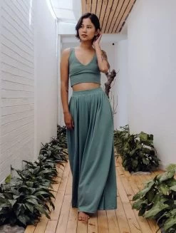 Pantalon Large évasé "Booh", Vert D'eau -Magasin De Vêtements Pour Femmes pantalon large evase booh vert d eau p image 347152 grande