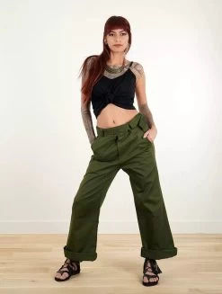 Pantalon Large évasé "Tiloh", Vert Kaki -Magasin De Vêtements Pour Femmes pantalon large evase tiloh vert kaki p image 338736 grande