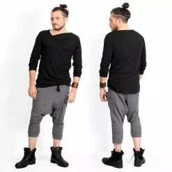 Pantalon Sarouel 3/4 Unisexe "Safar", Gris Chiné -Magasin De Vêtements Pour Femmes pantalon sarouel 3 4 unisexe safar gris chine p image 315798 grande