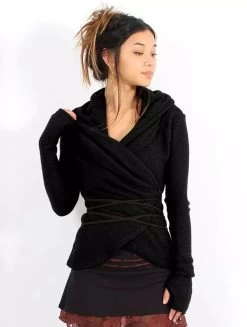 Pull Cache-coeur "Plume", Noir