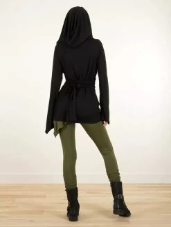 Top Cache Coeur Manche évasées à Capuche "Afiyah", Noir -Magasin De Vêtements Pour Femmes pull cache cuur a capuche afiyah noir p image 338165 grande