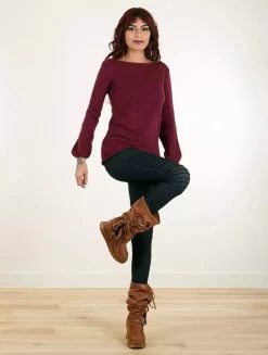 Pull En Mailles à Col Bateau Ajouré "Endaria", Bordeaux -Magasin De Vêtements Pour Femmes pull en mailles a col bateau ajoure endaria bordeaux p image 338290 grande