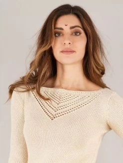 Pull En Mailles à Col Bateau Ajouré "Endaria", Beige -Magasin De Vêtements Pour Femmes pull endaria beige p image 335433 grande