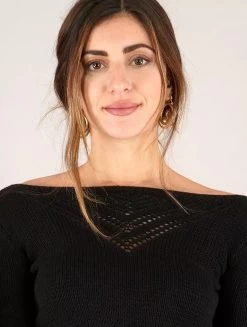 Pull En Mailles à Col Bateau Ajouré "Endaria", Noir -Magasin De Vêtements Pour Femmes pull endaria noir p image 335319 grande