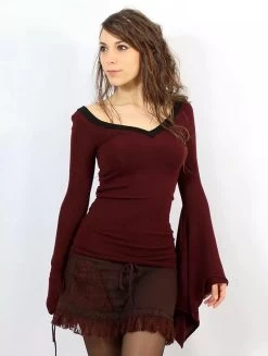 Pull à Manches évasées "Eo-Kimö", Bordeaux Et Noir -Magasin De Vêtements Pour Femmes pull eo kimo bordeaux et noir p image 330866 grande