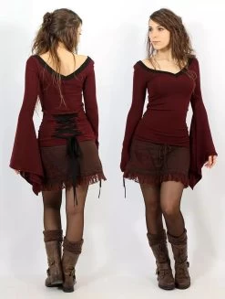 Pull à Manches évasées "Eo-Kimö", Bordeaux Et Noir -Magasin De Vêtements Pour Femmes pull eo kimo bordeaux et noir p image 330868 grande