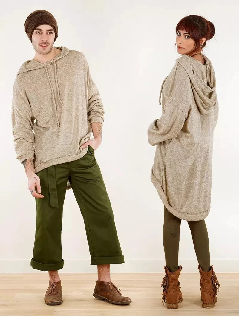 Pull Long Oversize à Capuche "Rashmi", Beige 1 Pull Long Oversize à Capuche "Rashmi", Beige