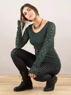 Pull Manche Crochet "Oroshï", Bleu Pétrole Foncé -Magasin De Vêtements Pour Femmes pull manche crochet oroshi bleu petrole fonce p image 342868 grande